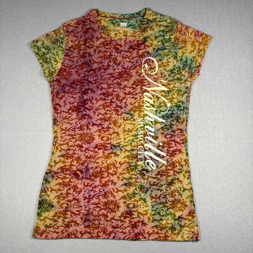 Nashville Music City T Shirt Womens Large MV Sport Tie Dye Multicolor Sheer Top
